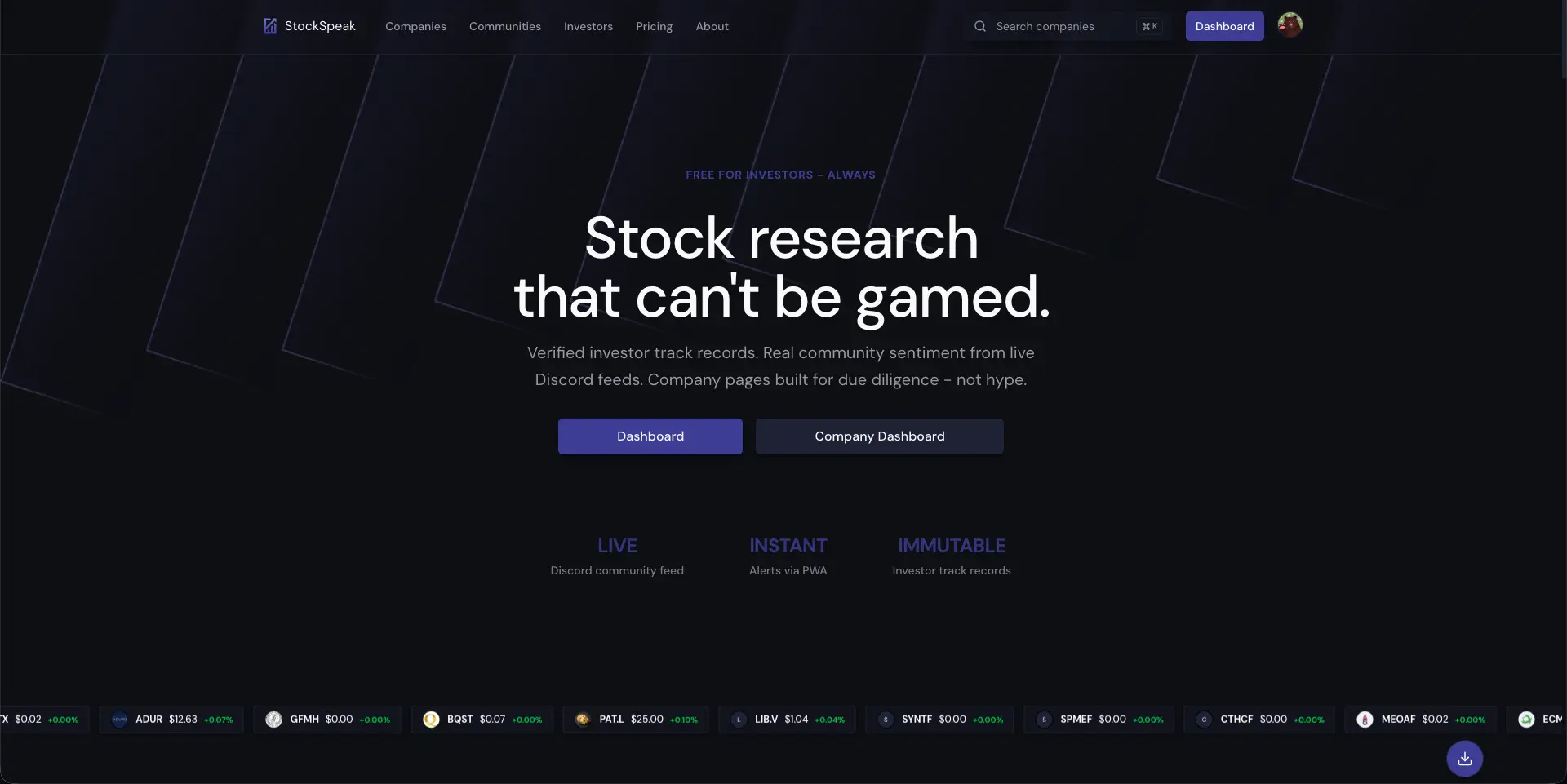 StockSpeak: The Stage Microcaps Never Had. — product screenshot by Timebase